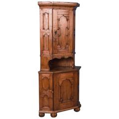 Antique 19th Century Swedish Country Pine Corner Cabinet