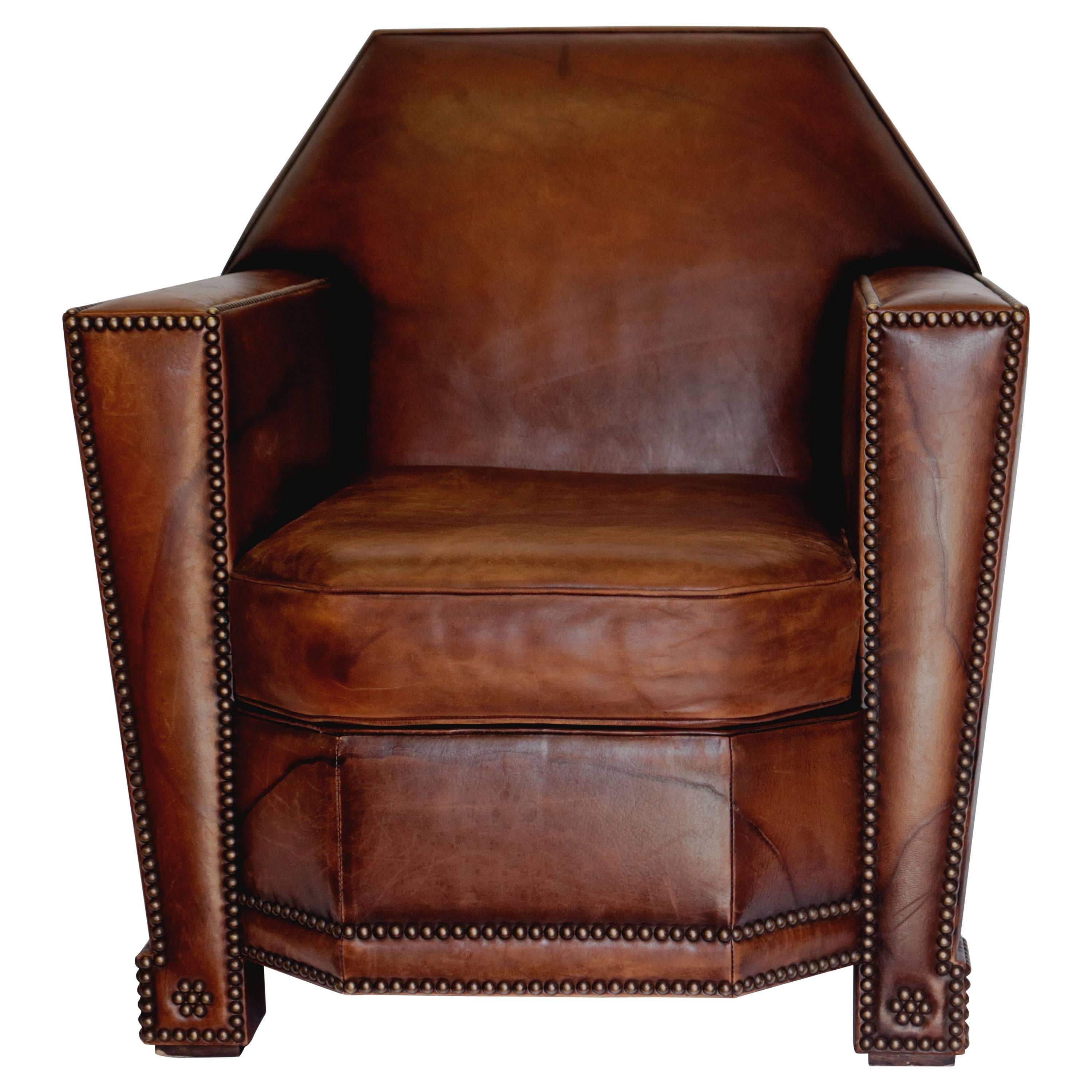 Art Deco Studded Leather Cigar Club Chair by Ralph Lauren