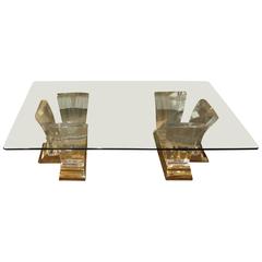 Stunning Polished Bronze and Lucite Coffee Table by Bigelow