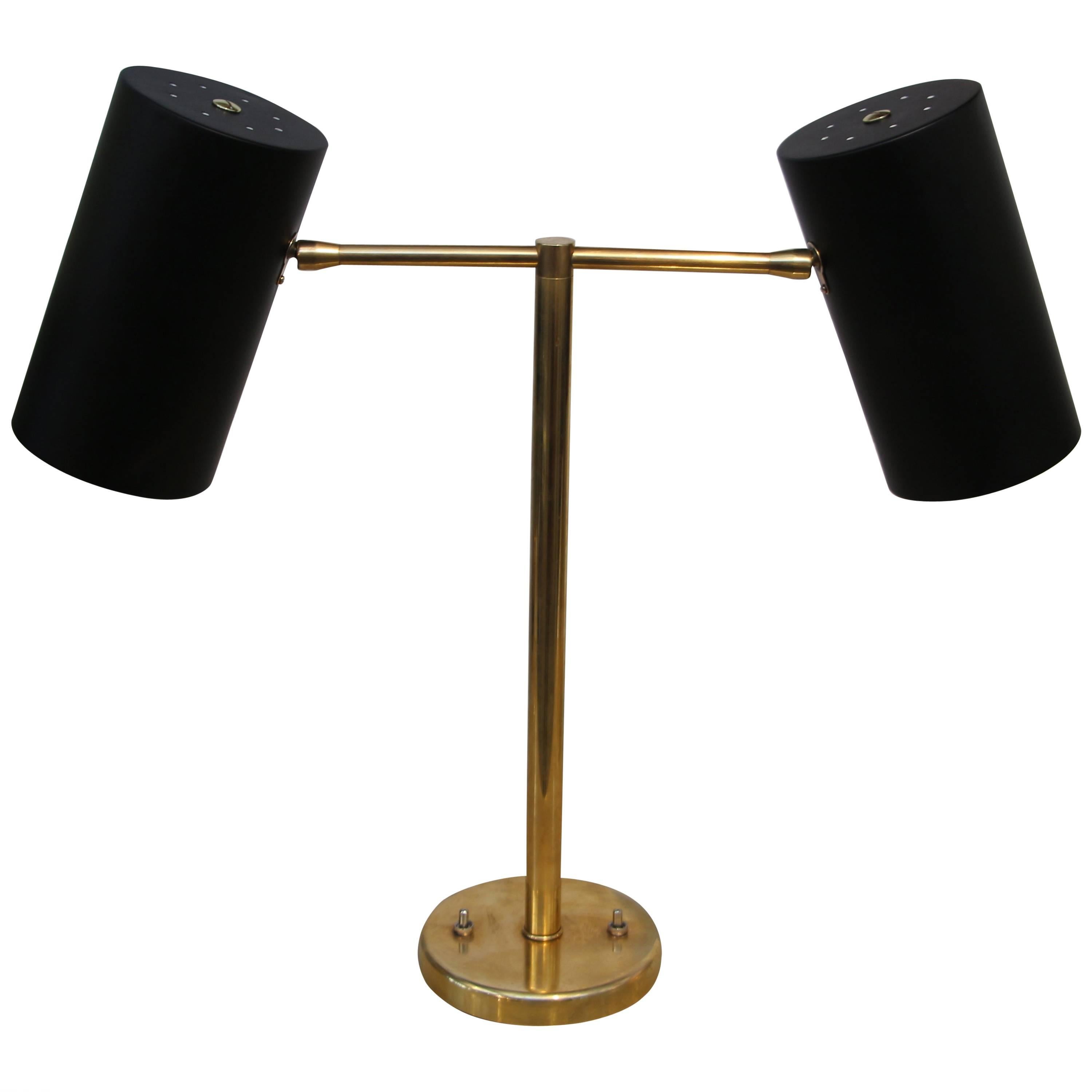 Nice Two Headed Brass Lamp with Black Accent Shades