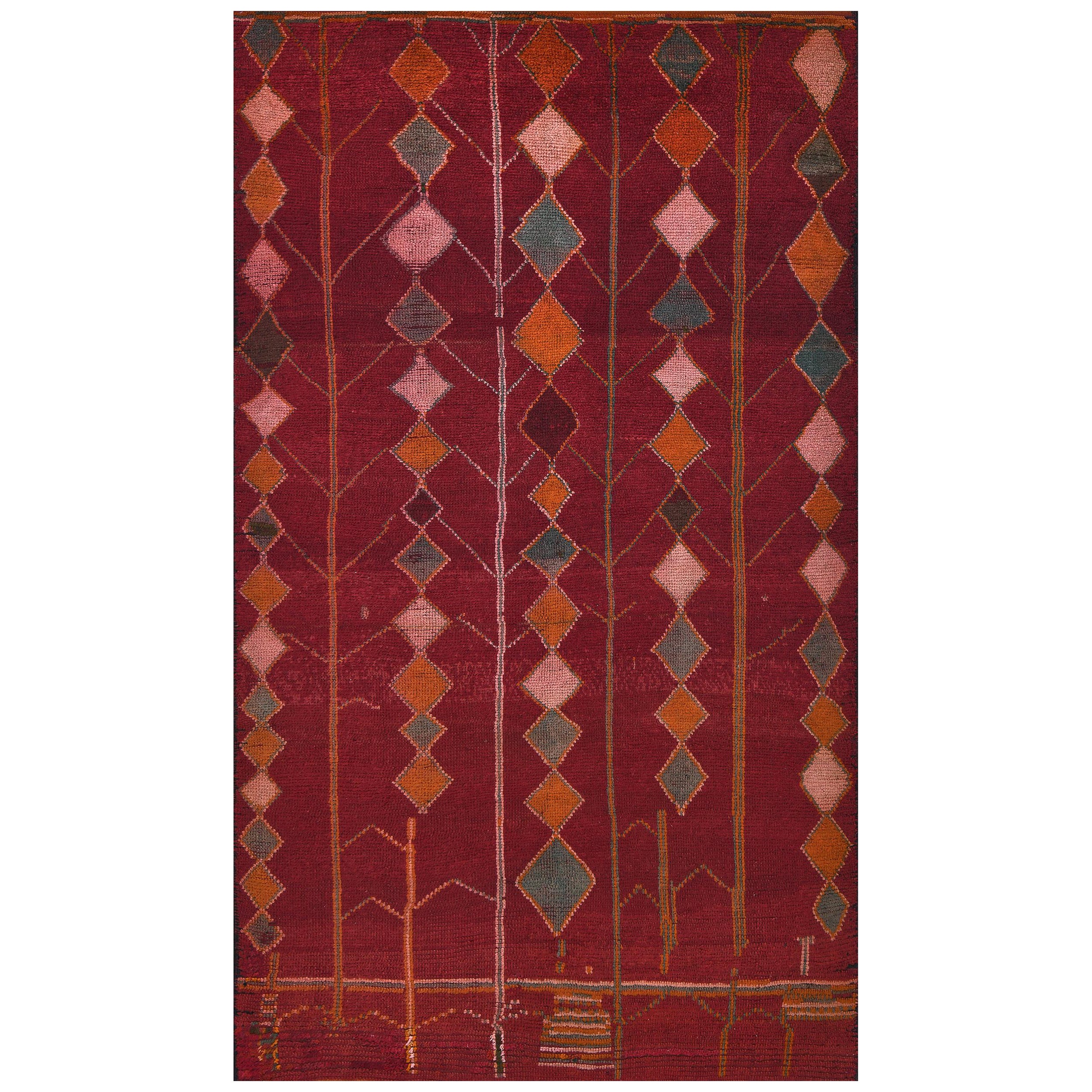 Vintage Hand-woven Wool Red Moroccan Rug