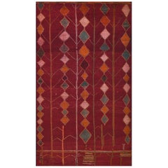 Vintage Hand-woven Wool Red Moroccan Rug