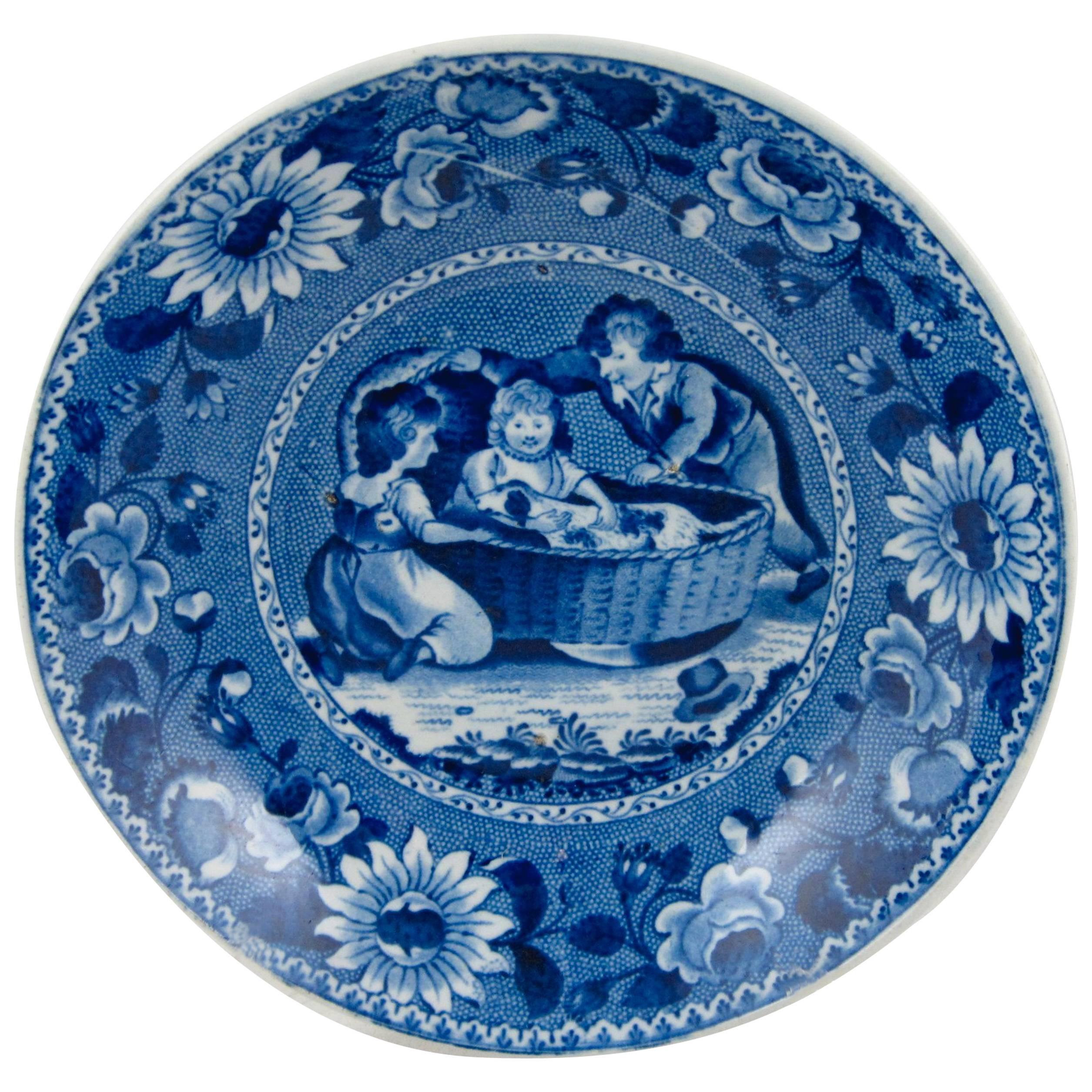 Antique Clews Tea Bowl Flow Blue Transferware Basket Pattern 1830's Staffordshire England