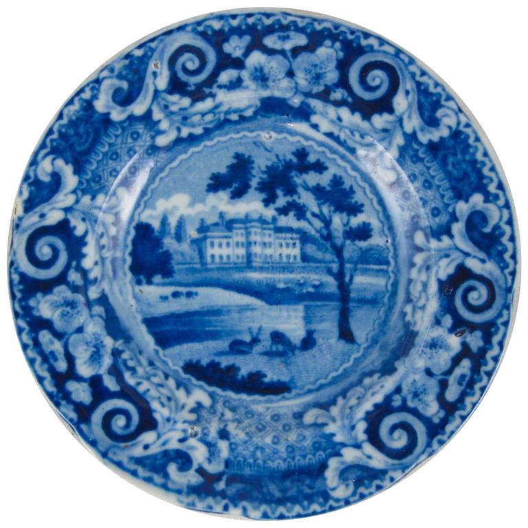 J&R Riley Blue and White Historical Transferware Cup Plate, Denton Park ...