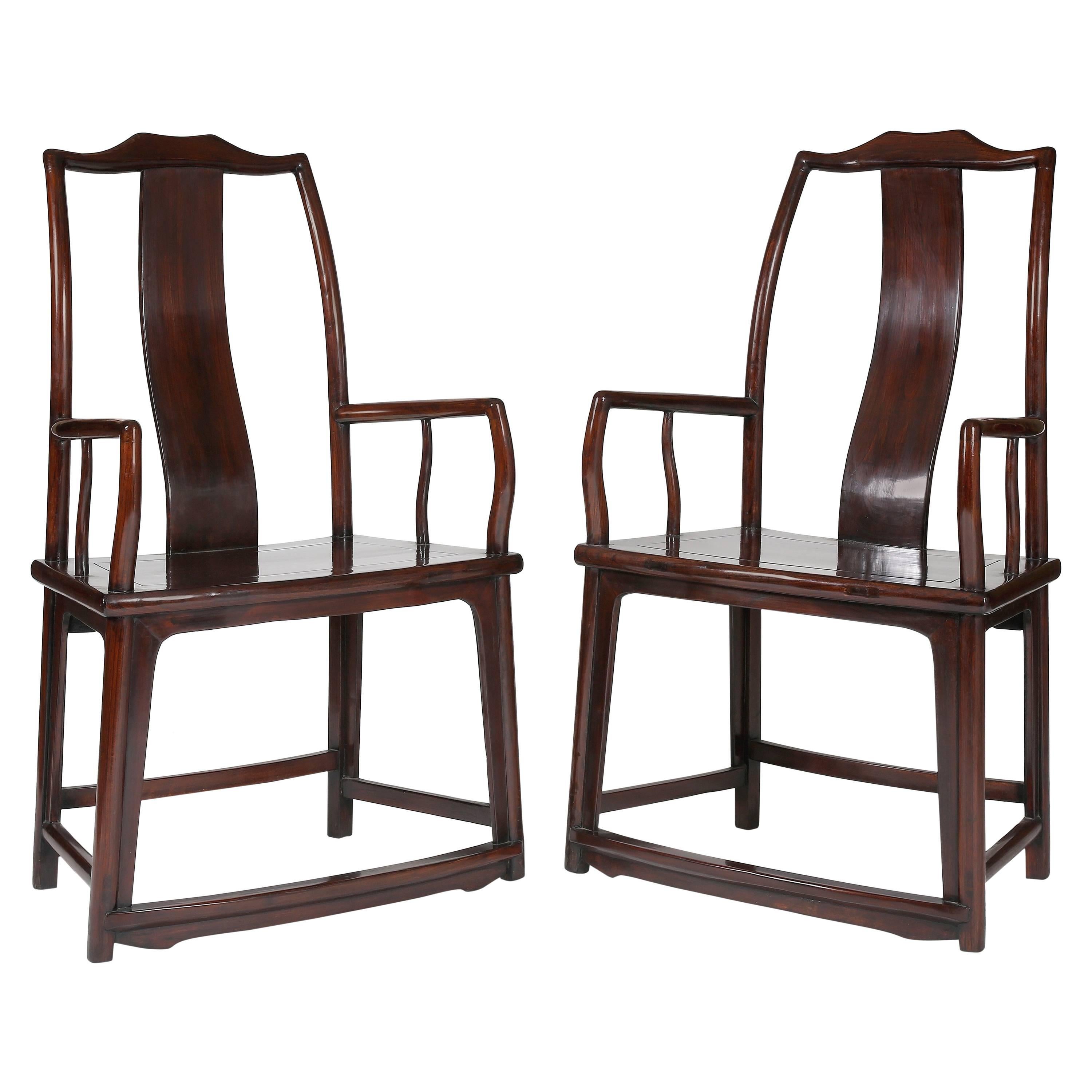 Pair of 19th Century Official's Hat Rectangular Back Armchairs, Fan Shaped Sea