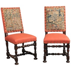 Pair of Louis XIII Style Oak Side Chairs, France 18th Century