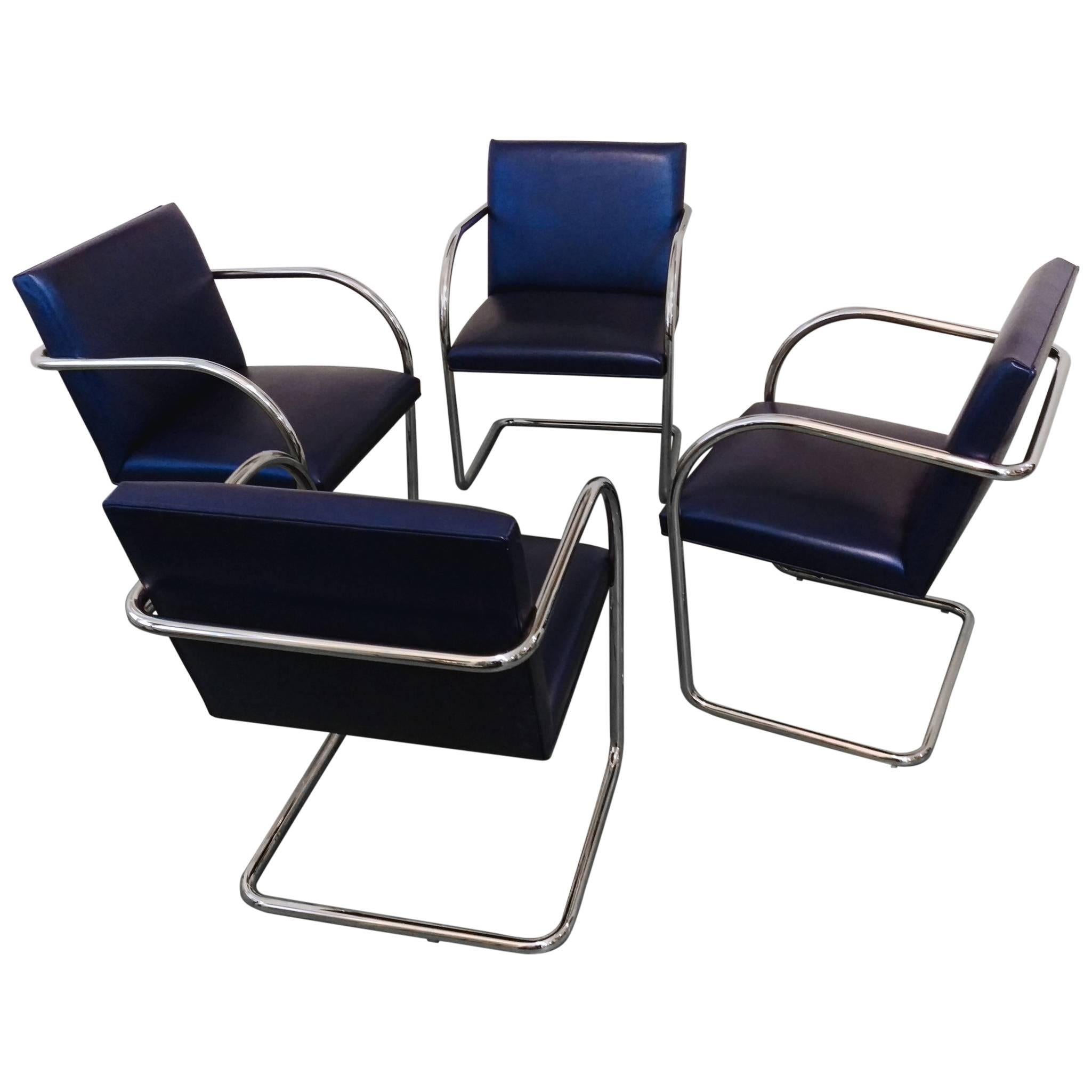 Set of Four Vintage Brno Tubular Stainless Steel Chairs by Brueton, La Porte For Sale