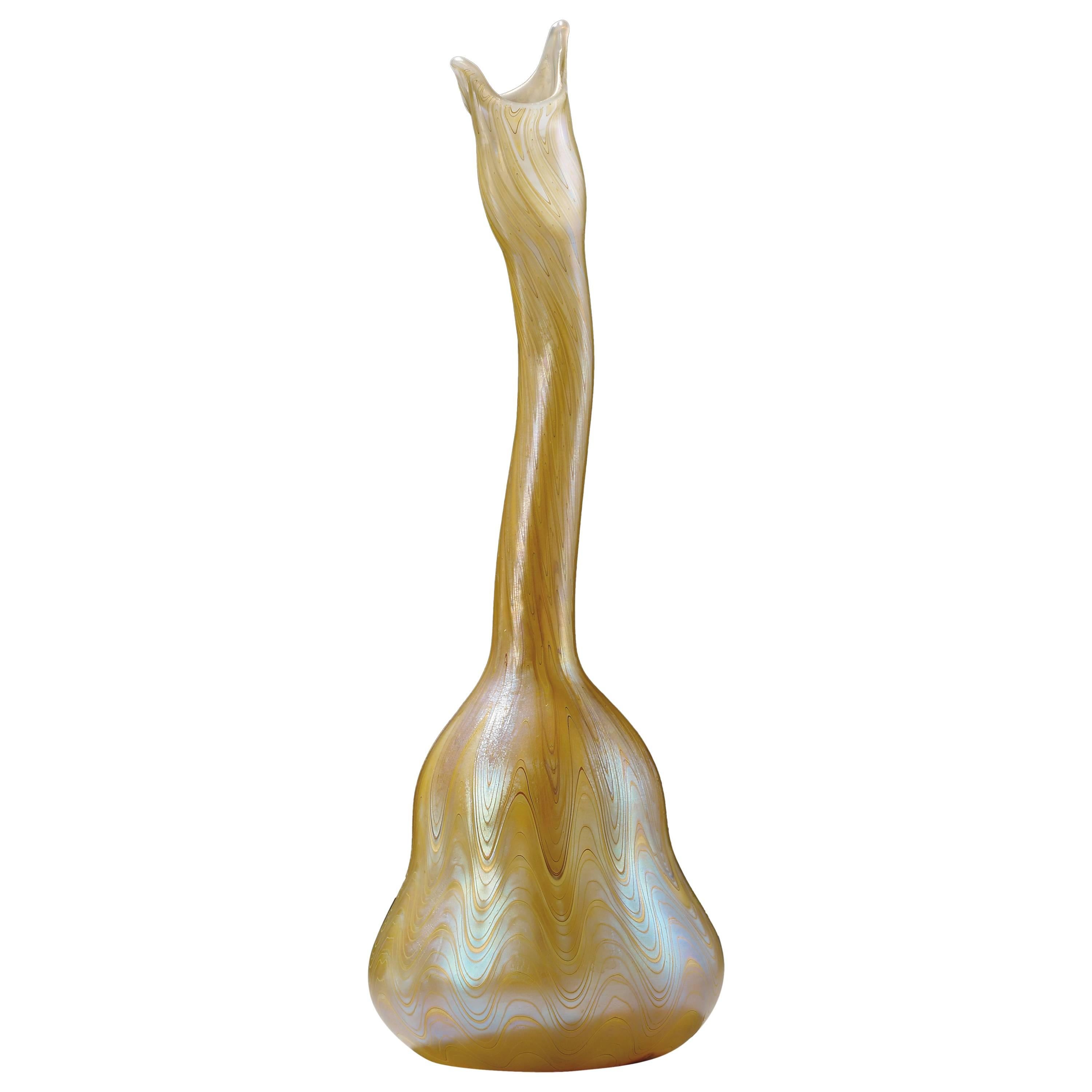 Loetz, "Goose Neck", an Iridescent Glass Vase, Signed For Sale