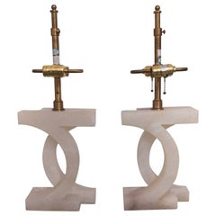 Pair of Italian Alabaster Table Lamps by Thomas Pheasant for Baker