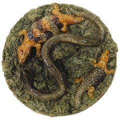 Piatto da parete in maiolica portoghese Palissy del XIX secolo Manuel Mafra