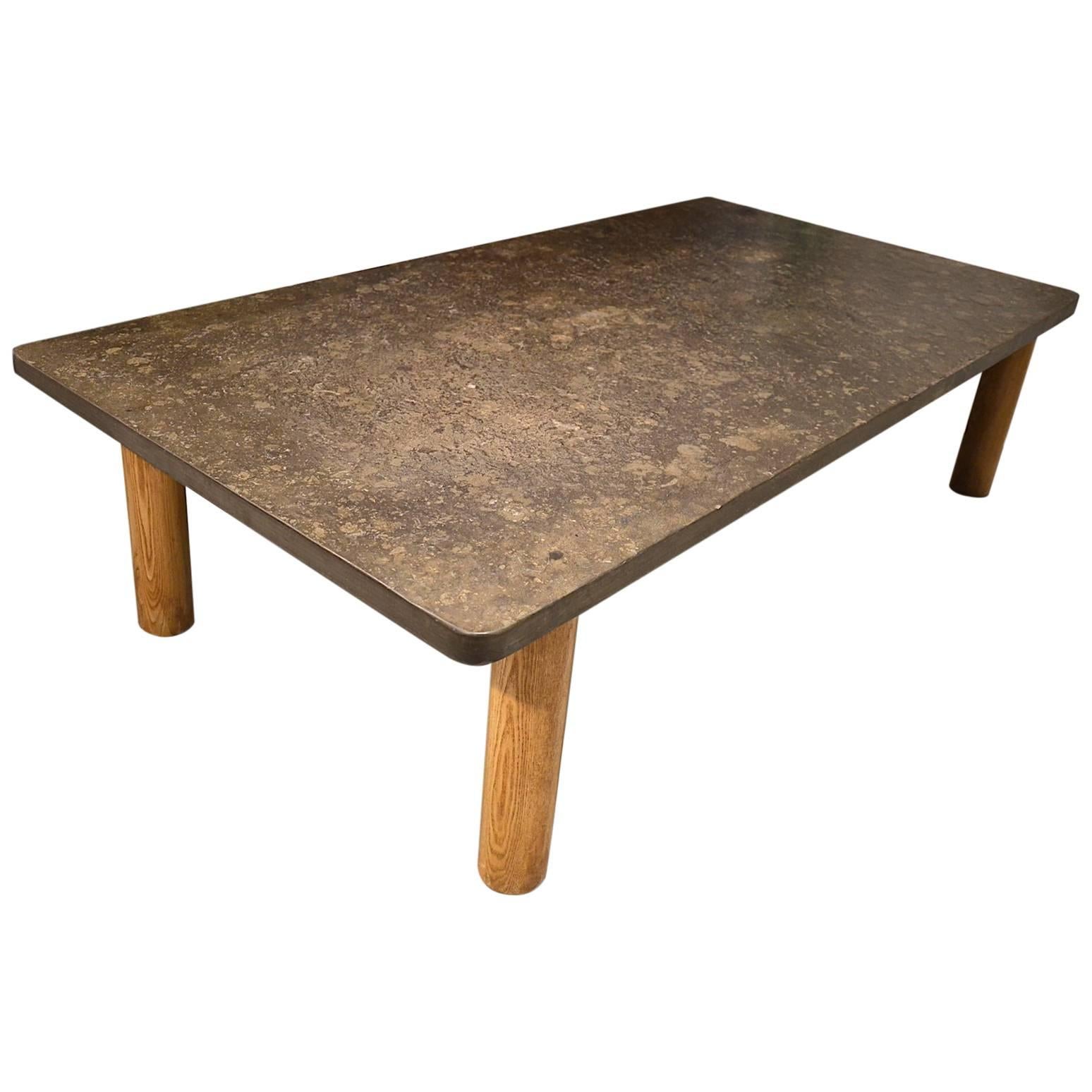 Beautiful Wood and Slate Coffee Table For Sale