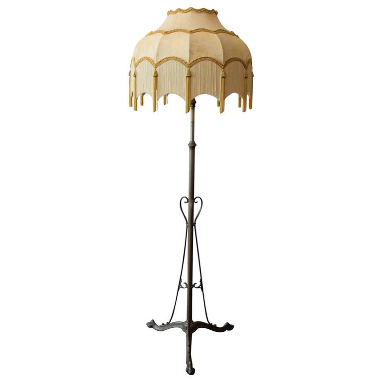 Arts and Crafts Floor Lamp with Fringed Shade at 1stdibs