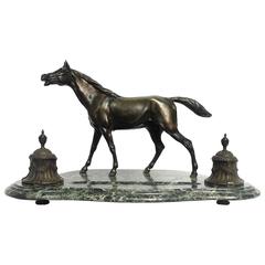 Important and Beautiful Desktop Inkwell with Horse