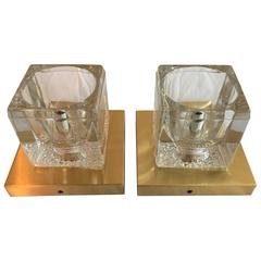 Pair of Brass Peill & Putzler Ice Cubes Glass Sconces