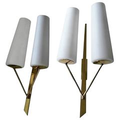 Pair of French Mid-Century Modern, Double Bronze Sconces by Lunel 3