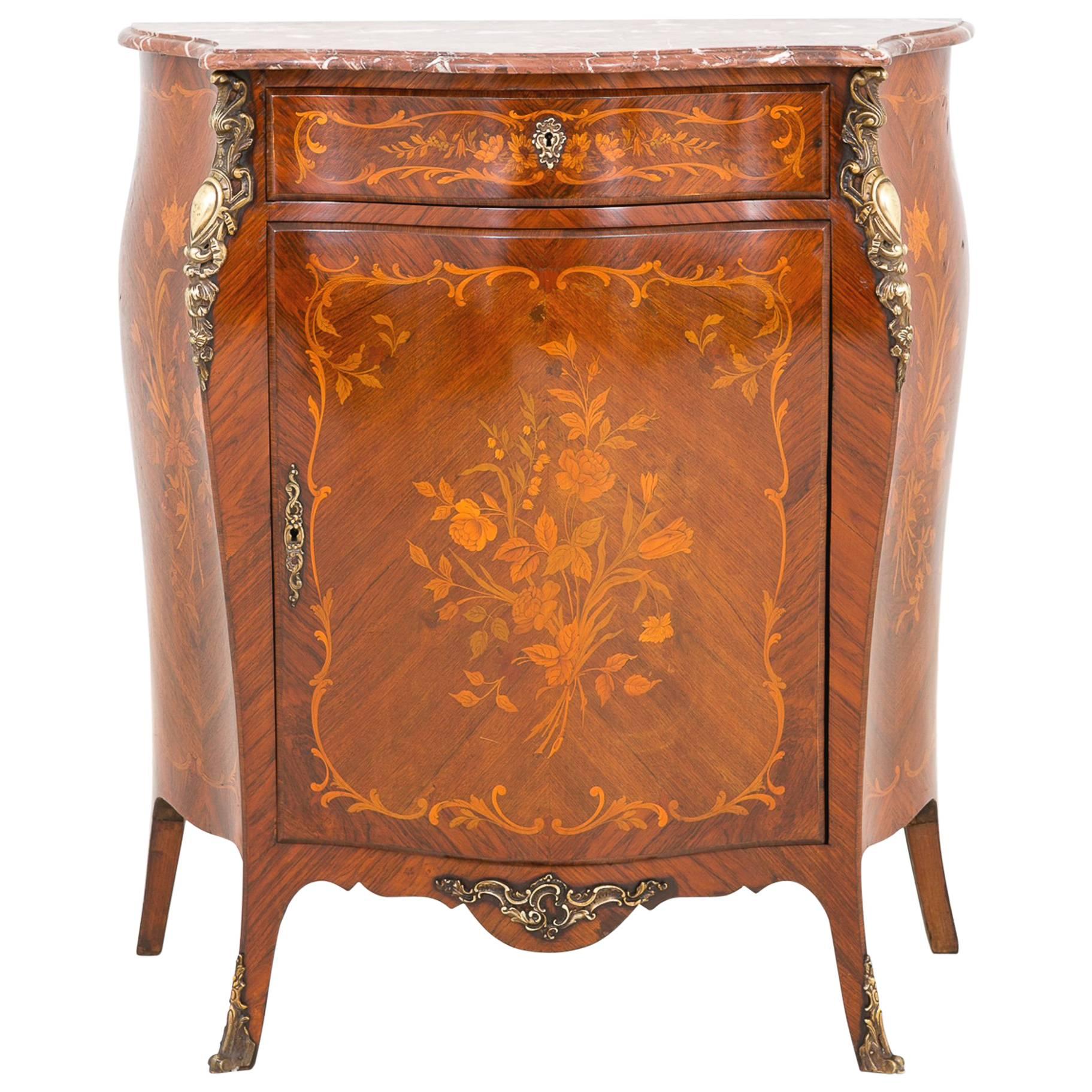 French Marquetry Side Cabinet For Sale