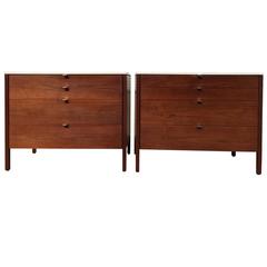 Pair of Florence Knoll Dressers Chests, Walnut and White Tops