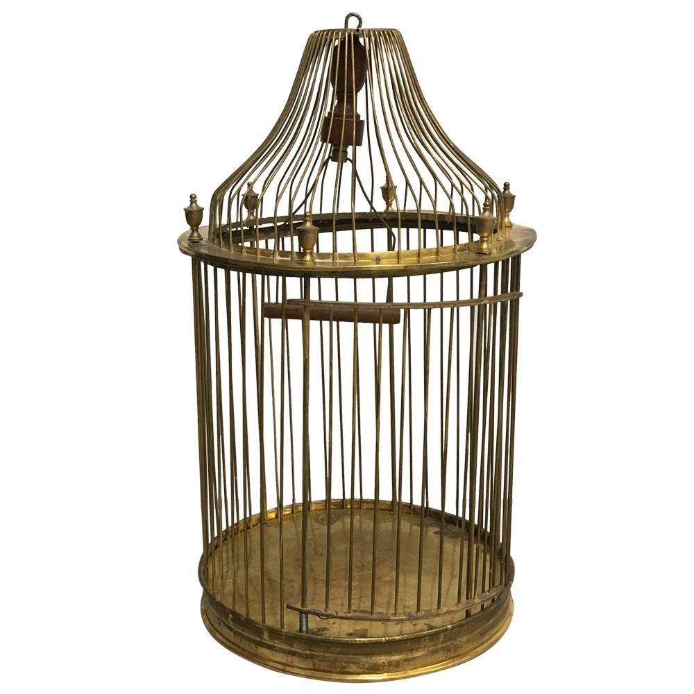 1960s Brass Birdcage with Decorative Finials