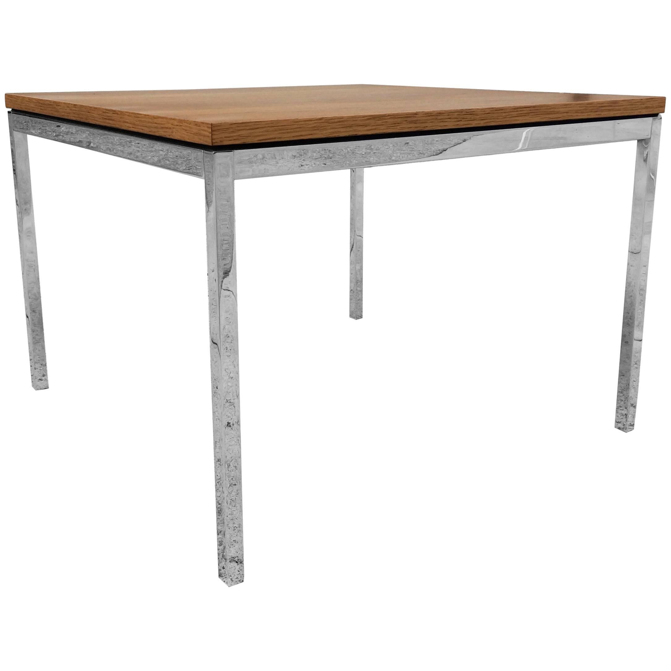 Florence Knoll Side Table, Oak Top on Chrome Legs, USA, 1970s For Sale