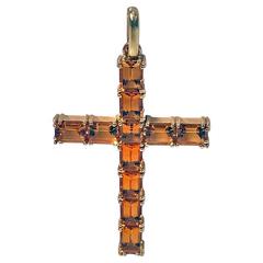 18 Karat Citrine Cross Crucifix Pendant, 20th Century