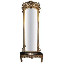 Oversized Antique French Rococo 1st Finish Gold Gilt and Marble Pier Mirror