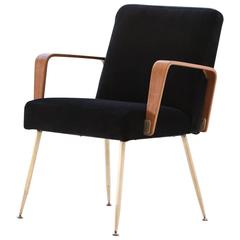 Mid-Century Italian Velvet and Brass Legs Armchair from Arflex, 1960s