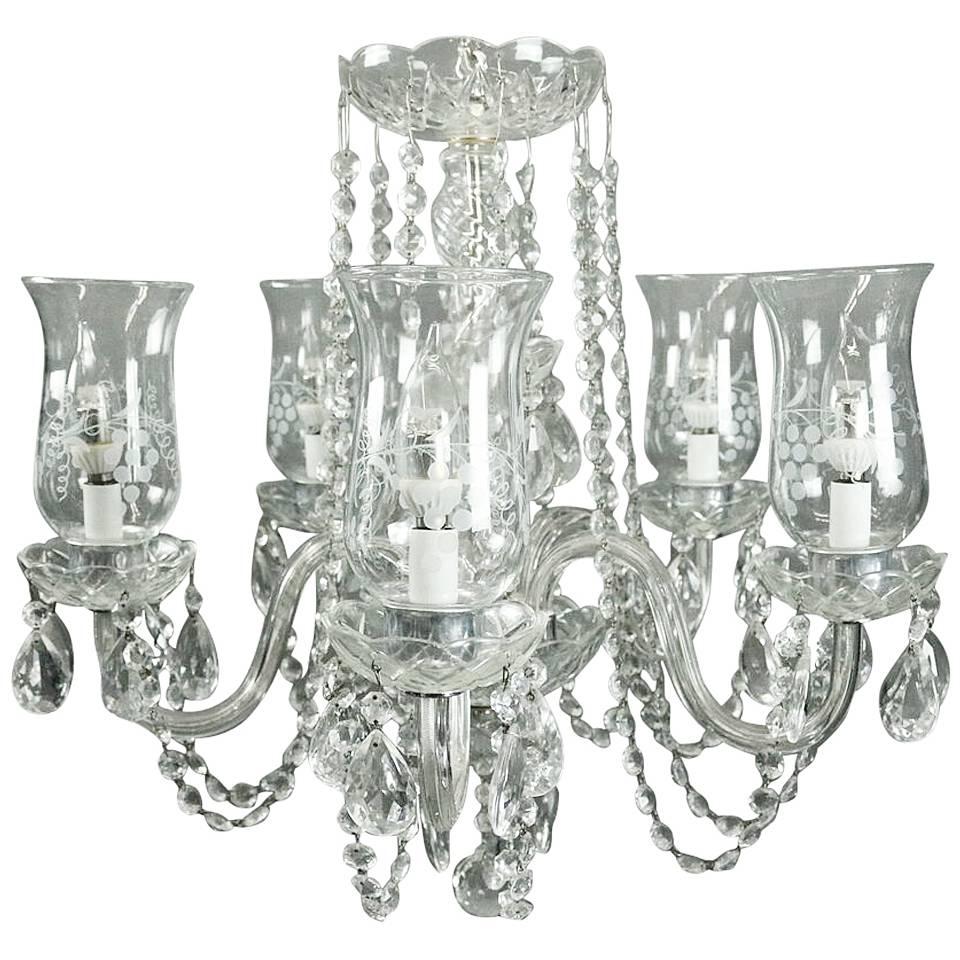 Vintage Cut Crystal and Etched French Style Five-Light Chandelier, circa 1950