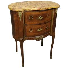 Antique Louis XIV Style Kingwood and Bronze Marble Top Two-Drawer Stand, 1890