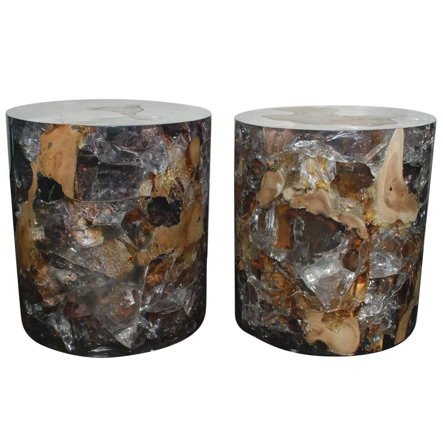 Pair of Cracked Resin Side Tables
