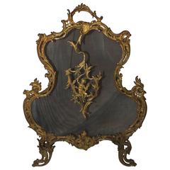 Antique Wonderful French Gilt Bronze Figural Cherub Rococo Fireplace Screen