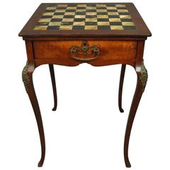 Antique French Style Slate Top Mahogany & Bronze Chess/Checkers Game Table, 1900