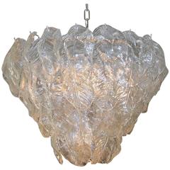 Large Italian Murano Mazzega Clear Glass Leaf Chandelier 10