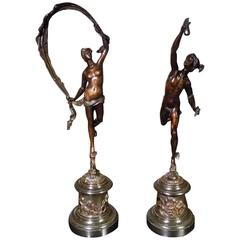 Wonderful Pair of Bronze French Figures Depicting Fortuna and Mercury