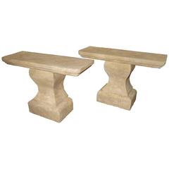 Pair of Carved Stone Console Tables from France