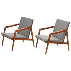 Pair of Oak Lounge Chairs, Czechoslovakia, 1950