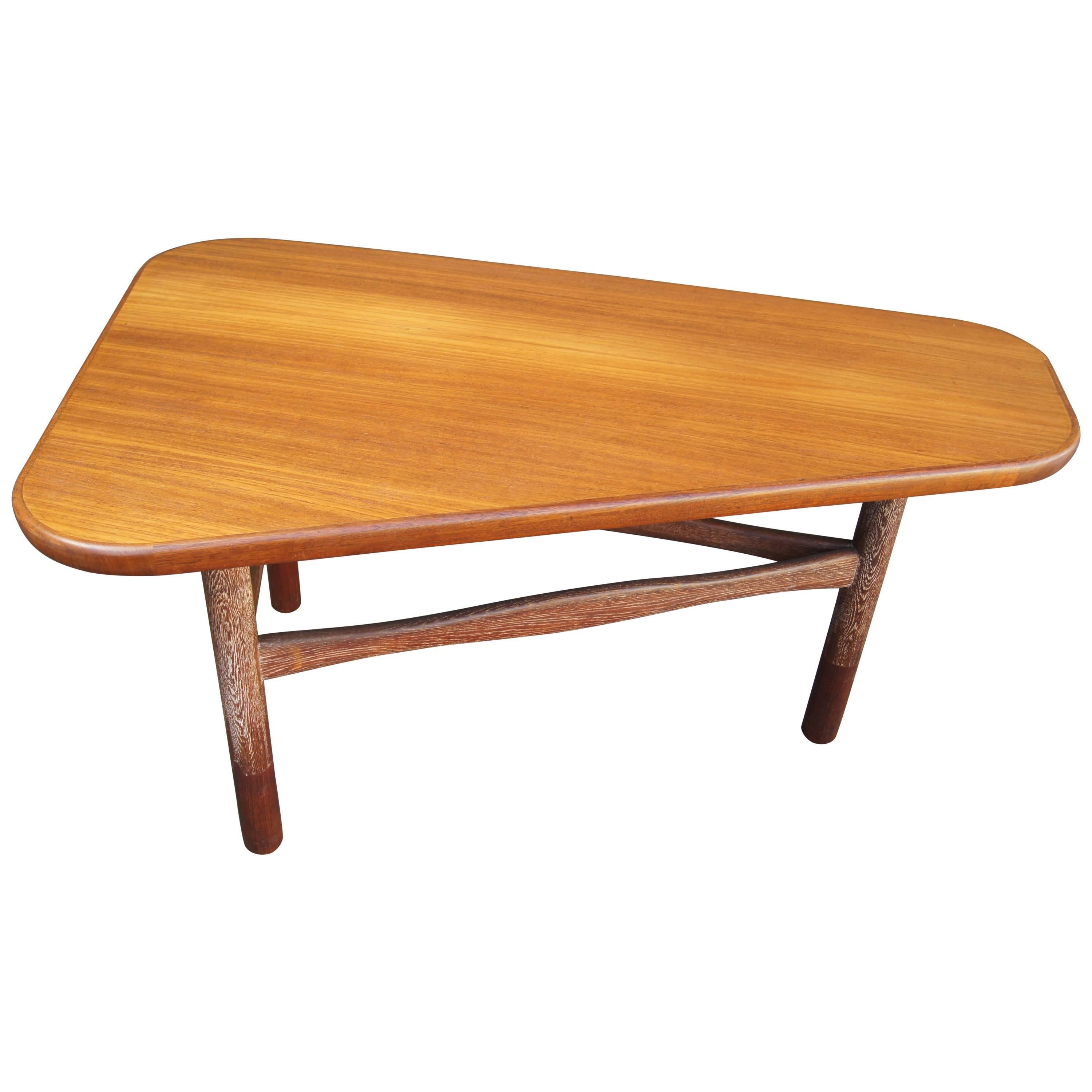Teak and Limed Oak Three-Legged Table by Yngve Ekström for Westbergs Möbler
