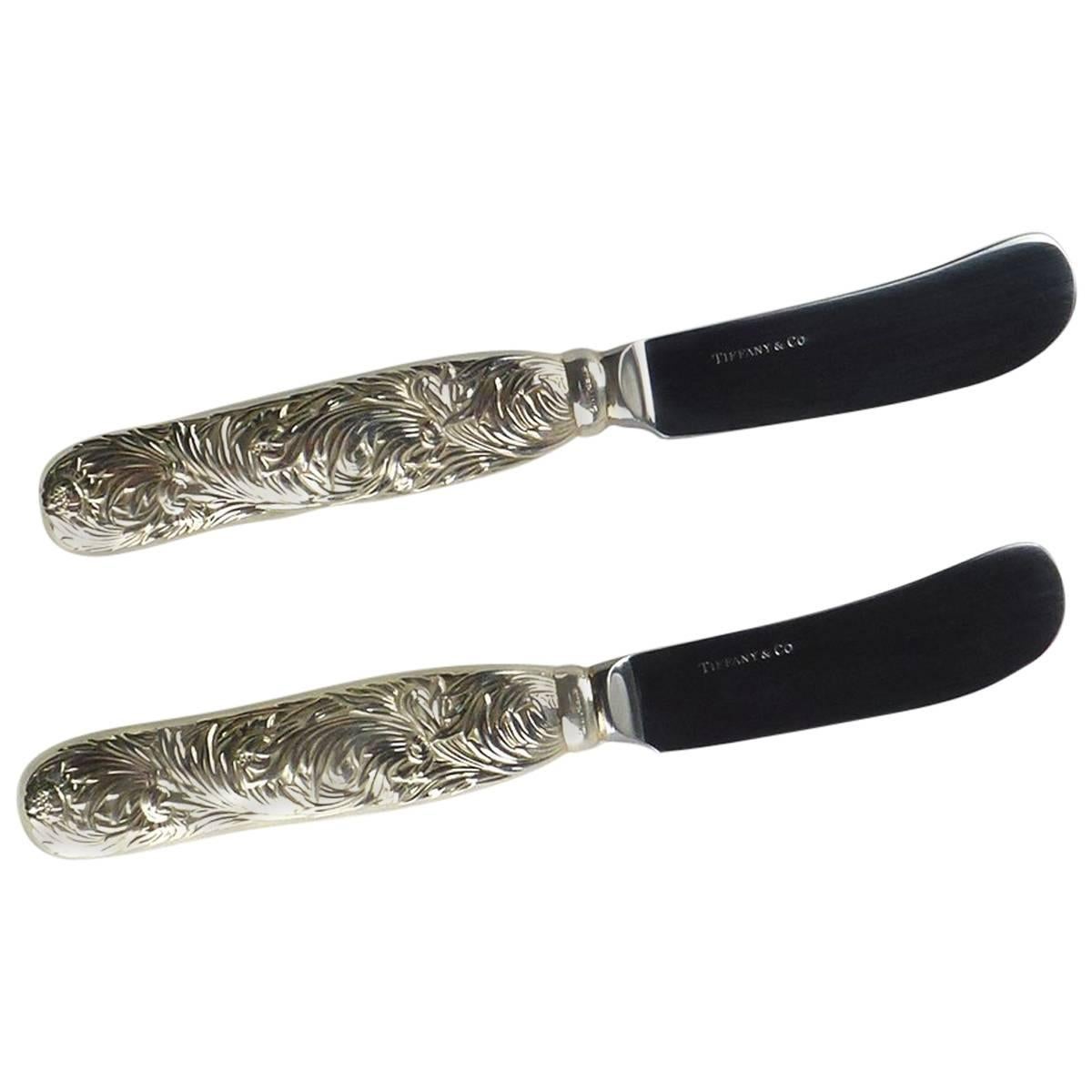 Tiffany & Co. Sterling Silver Chrysanthemum Pattern Pair of Butter Knives