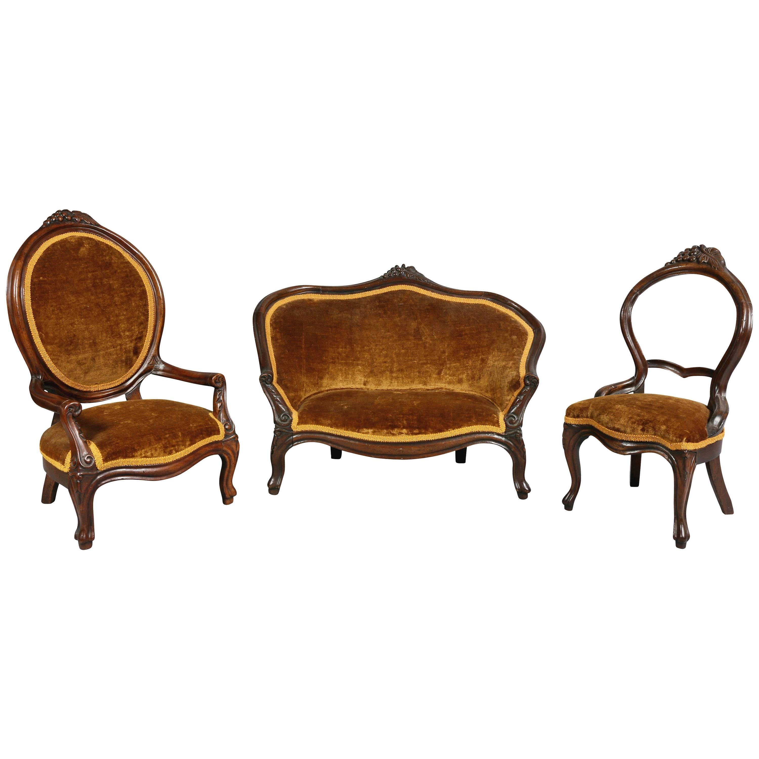 Unusual Suite of American Victorian Walnut Miniature Seating Furniture