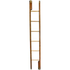 Edwardian Brown Leather and Brass Tack Library Stick Ladder