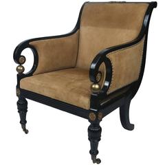 Early 19th Century Regency Ebonized Club Chair with Gilt Ormolu Details