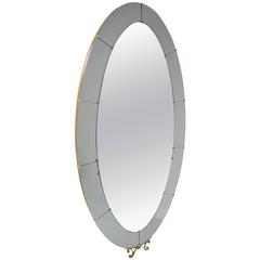 Retro Cristal Art Standing Floor Mirror with Smoke Grey and Brass Border, Italy