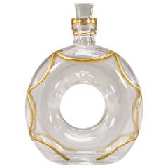 Handblown Crystal Decanter with Nautical Gold Rope Motif Doughnut Shaped Body