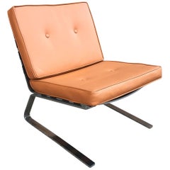 Retro Mid-Century Modern Chrome Cantilever Lounge Chair