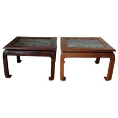 Pair of Laquered Wood and Marble Side Tables Bouts de Canape, French, circa 1940