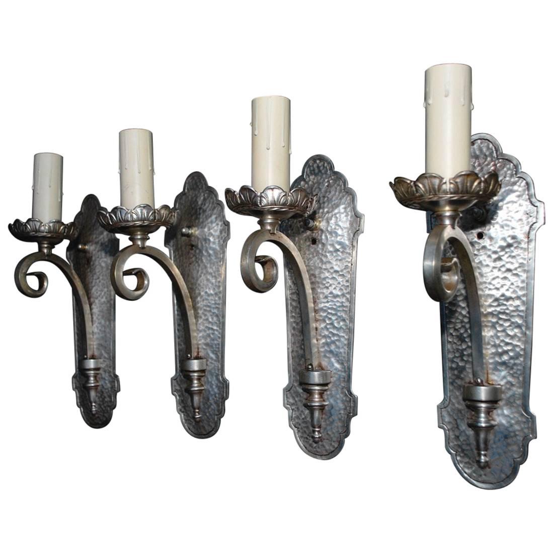 Elegant Set of Four 1920s Silver Plated Sconces ( two are sold )