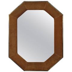 Widdicomb Leather and Brass Octagonal Mirror 9