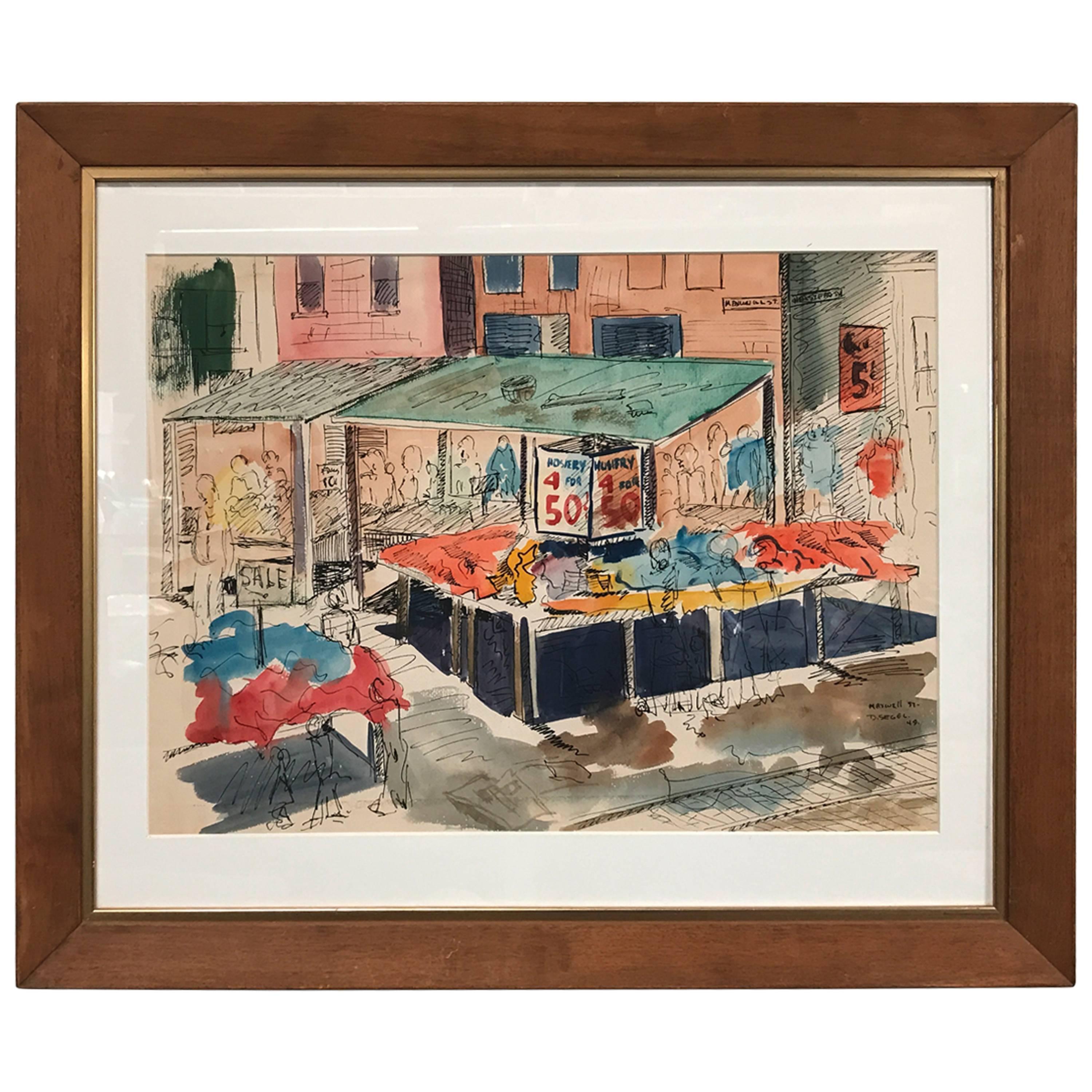 Watercolor of Maxwell Street in Chicago by David Segel