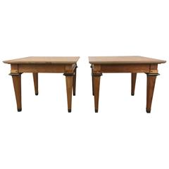 Stunning Pair of Burl and Brass Occasional Tables by Mastercraft