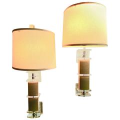 Lucite and Suede 1970s Era Pair of Wall Sconces