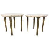 Pair Regency Marble and Brass Italian Tables Attributed to Mastercraft